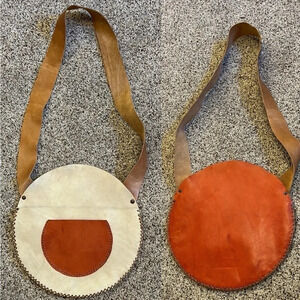 Genuine Leather Round Crossbody Very Unique Handmade Purse size 12” Diameter